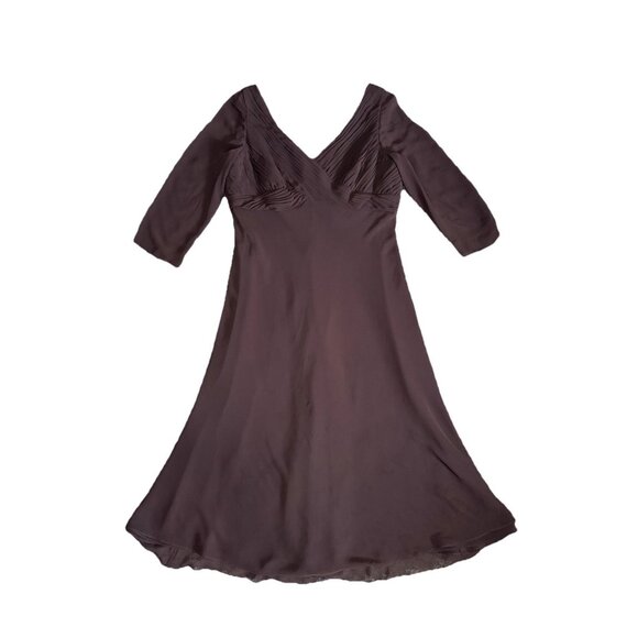 NWT COLDWATER CREEK Dress Brown Pleated Chiffon 3/4 Sleeve V Neck Y2k Fairy 12 - Picture 2 of 10
